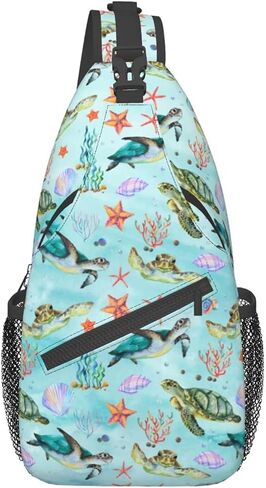 Sea Turtle Beach Cute Sling Backpack, Outdoor Crossbody Daypack Bag in Saudi Arabia