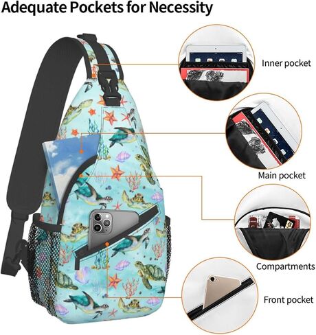 Sea Turtle Beach Cute Sling Backpack, Outdoor Crossbody Daypack Bag in Saudi Arabia