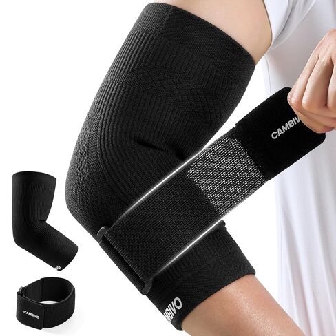 CAMBIVO Tennis Elbow Brace with Strap, Compression Sleeve, Black, 1 Pack in Saudi Arabia