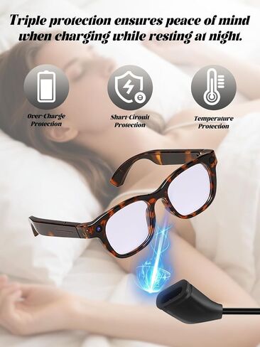 for wepmous G600 20MP AI Smart Glasses with Camera Charging Cable, 3-Layer Safe Charging Protection, Ultra-Soft Flexible Cable, Safe Material,Black in Kuwait
