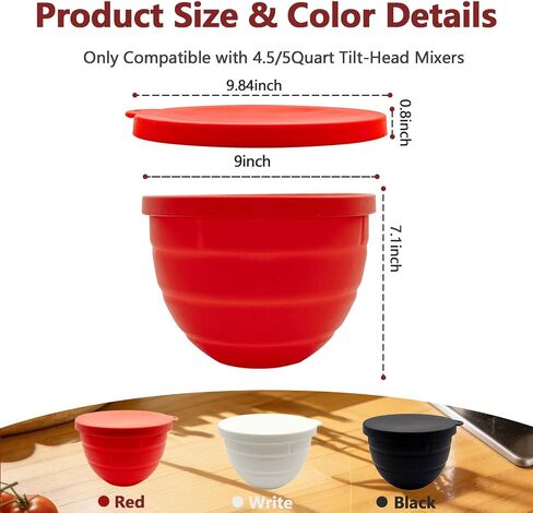 3 Pack Silicone Bowl Liners with Lids for KitchenAid 5QT Tilt Head Mixer, Collapsible Food-Grade Bowl Inserts, Thick Heat/Cold Resistant Silicone Mixing Bowl Liners in Kuwait