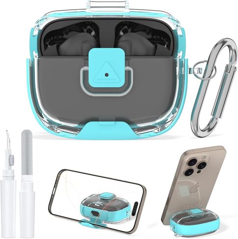 for JBL Vibe Beam/JBL Vibe Beam 2/JBL Vibe 200TWS Clear Case Cover with Cleaner kit, Secure Lock & Phone Stand Design Protective Cover with JBL Vibe Beam/Beam 2/200TWS with Carabiner-Pink in Saudi Arabia