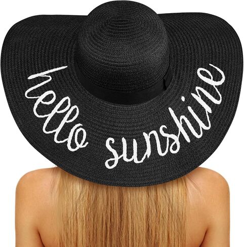 Floppy Beach Sun Hats for Women, Wide Brim Summer Straw Hat Black in Saudi Arabia