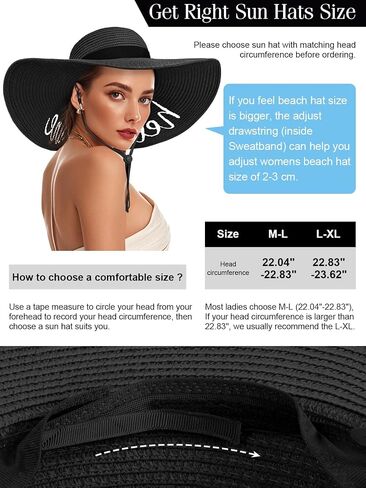 Floppy Beach Sun Hats for Women, Wide Brim Summer Straw Hat Black in Saudi Arabia