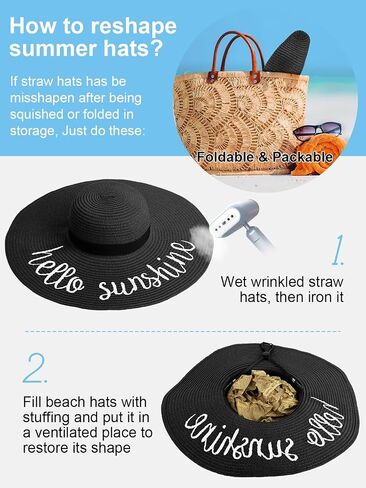 Floppy Beach Sun Hats for Women, Wide Brim Summer Straw Hat Black in Saudi Arabia