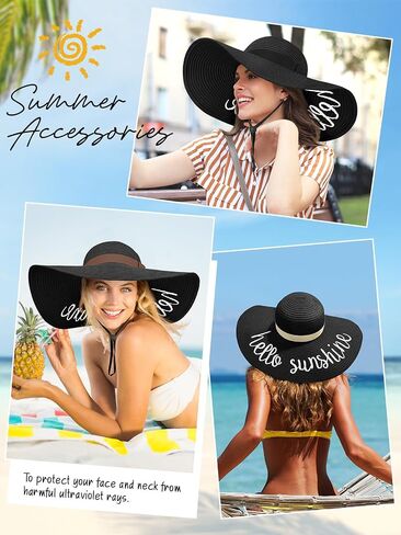 Floppy Beach Sun Hats for Women, Wide Brim Summer Straw Hat Black in Saudi Arabia