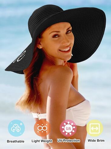 Floppy Beach Sun Hats for Women, Wide Brim Summer Straw Hat Black in Saudi Arabia