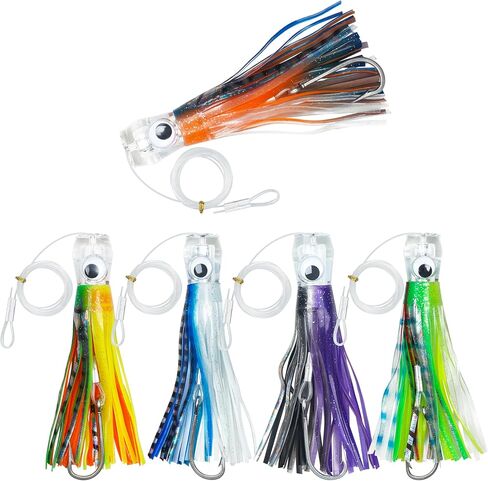 Trolling Lures Saltwater for Tuna Mahi Marlin Wahoo Dolphin Shark Offshore Trolling Baits with Squid Skirt Big Game Fishing Lures Deep Sea Squid Skirts Rig 6/9 inch in Kuwait