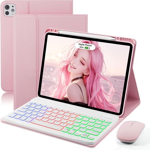 SAMTUNK Keyboard Case for iPad Pro 13 inch M5 / M4 2025/2024 Cover - 7 Color Rainbow Change Backlit Detachable Keyboard Built in Pencil Holder with Mouse - Black in Saudi Arabia