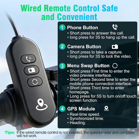2026 Weuaste 7" Wireless Motorcycle CarPlay with Android Auto/iOS, GPS Navigation, HD Touch Screen, Dual 2K Dash Cam, Bluetooth, IP69K Waterproof, TPMS, G-Sensor, Loop Recording, 128GB SD Card in Saudi Arabia