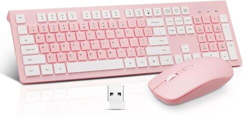 Wireless Silent Keyboard and Mouse Combo, Ultra-Slim Sleek Design Full-Sized Wireless Keyboard and Adjustable DPI Mouse, 2.4GHz USB Receiver for PC, Windows, MAC, Desktop, Laptop (Pink) in Saudi Arabia