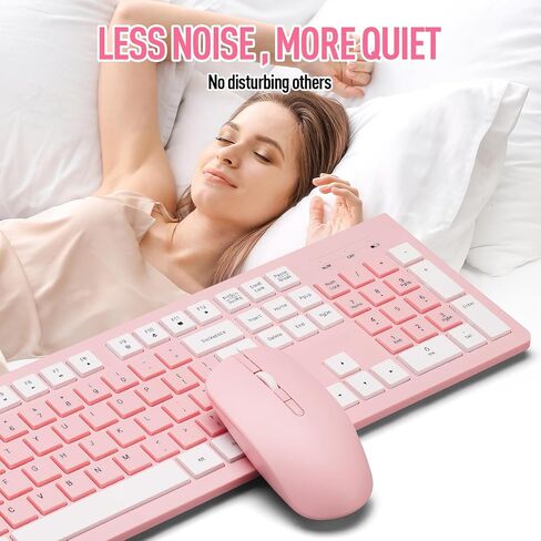 Wireless Silent Keyboard and Mouse Combo, Ultra-Slim Sleek Design Full-Sized Wireless Keyboard and Adjustable DPI Mouse, 2.4GHz USB Receiver for PC, Windows, MAC, Desktop, Laptop (Pink) in Saudi Arabia