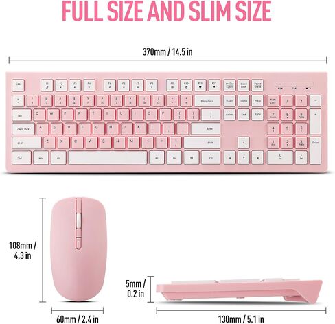 Wireless Silent Keyboard and Mouse Combo, Ultra-Slim Sleek Design Full-Sized Wireless Keyboard and Adjustable DPI Mouse, 2.4GHz USB Receiver for PC, Windows, MAC, Desktop, Laptop (Pink) in Saudi Arabia