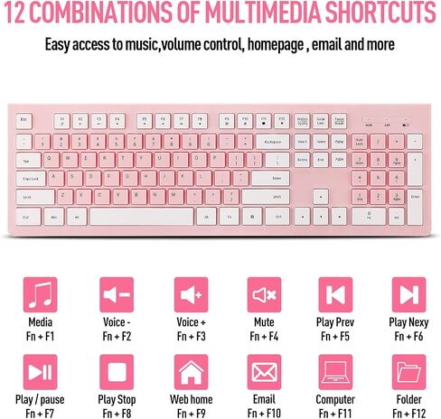 Wireless Silent Keyboard and Mouse Combo, Ultra-Slim Sleek Design Full-Sized Wireless Keyboard and Adjustable DPI Mouse, 2.4GHz USB Receiver for PC, Windows, MAC, Desktop, Laptop (Pink) in Saudi Arabia
