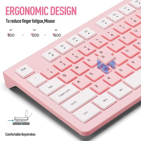 Wireless Silent Keyboard and Mouse Combo, Ultra-Slim Sleek Design Full-Sized Wireless Keyboard and Adjustable DPI Mouse, 2.4GHz USB Receiver for PC, Windows, MAC, Desktop, Laptop (Pink) in Saudi Arabia