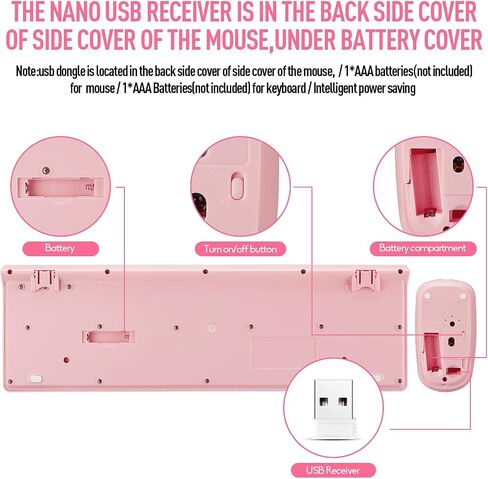 Wireless Silent Keyboard and Mouse Combo, Ultra-Slim Sleek Design Full-Sized Wireless Keyboard and Adjustable DPI Mouse, 2.4GHz USB Receiver for PC, Windows, MAC, Desktop, Laptop (Pink) in Saudi Arabia