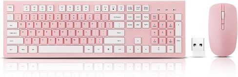 Wireless Silent Keyboard and Mouse Combo, Ultra-Slim Sleek Design Full-Sized Wireless Keyboard and Adjustable DPI Mouse, 2.4GHz USB Receiver for PC, Windows, MAC, Desktop, Laptop (Pink) in Saudi Arabia