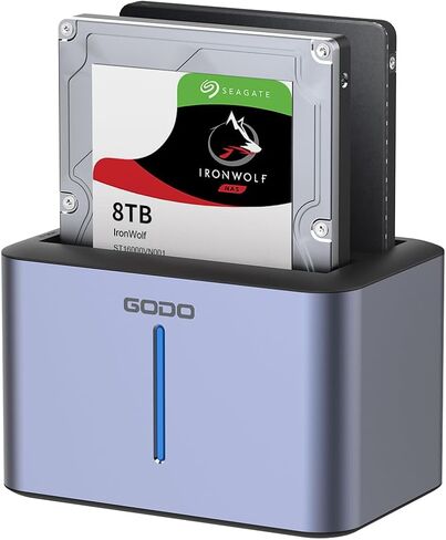 GODO USB 3.0 to SATA I/II/III RGB Dual-Bay Aluminum External Hard Drive Enclosure, Compatible with 2.5-inch SATA HDDs and SSDs, Supports up to 2×8TB Drives in Saudi Arabia