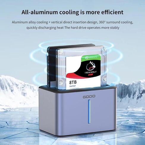 GODO USB 3.0 to SATA I/II/III RGB Dual-Bay Aluminum External Hard Drive Enclosure, Compatible with 2.5-inch SATA HDDs and SSDs, Supports up to 2×8TB Drives in Saudi Arabia