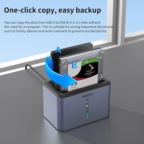 GODO USB 3.0 to SATA I/II/III RGB Dual-Bay Aluminum External Hard Drive Enclosure, Compatible with 2.5-inch SATA HDDs and SSDs, Supports up to 2×8TB Drives in Saudi Arabia