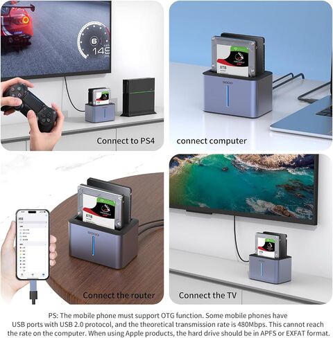 GODO USB 3.0 to SATA I/II/III RGB Dual-Bay Aluminum External Hard Drive Enclosure, Compatible with 2.5-inch SATA HDDs and SSDs, Supports up to 2×8TB Drives in Saudi Arabia