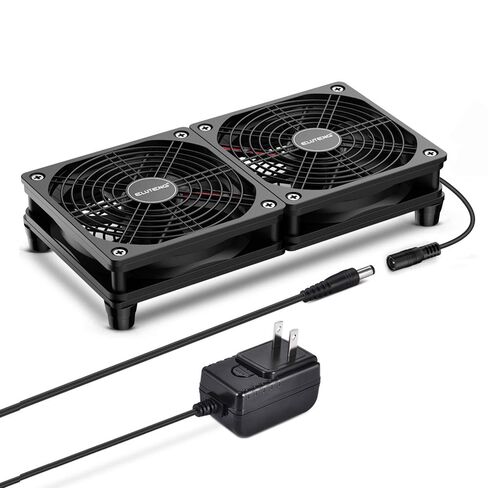 ELUTENG Dual DC 120mm Case Fan with Power Adapter, Powerful 12V Ventilator Fan for Laptop Receiver DVR PlayStation Xbox Desk Computer Cabinet Cooling in Kuwait
