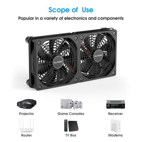 ELUTENG Dual DC 120mm Case Fan with Power Adapter, Powerful 12V Ventilator Fan for Laptop Receiver DVR PlayStation Xbox Desk Computer Cabinet Cooling in Kuwait