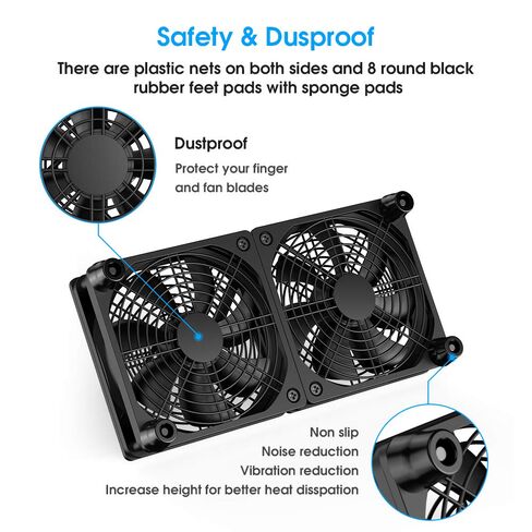 ELUTENG Dual DC 120mm Case Fan with Power Adapter, Powerful 12V Ventilator Fan for Laptop Receiver DVR PlayStation Xbox Desk Computer Cabinet Cooling in Kuwait