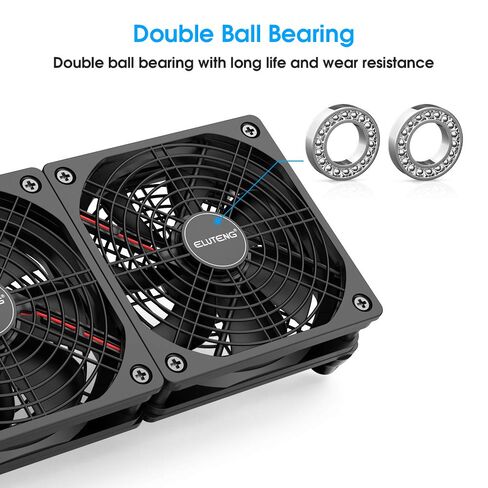 ELUTENG Dual DC 120mm Case Fan with Power Adapter, Powerful 12V Ventilator Fan for Laptop Receiver DVR PlayStation Xbox Desk Computer Cabinet Cooling in Kuwait