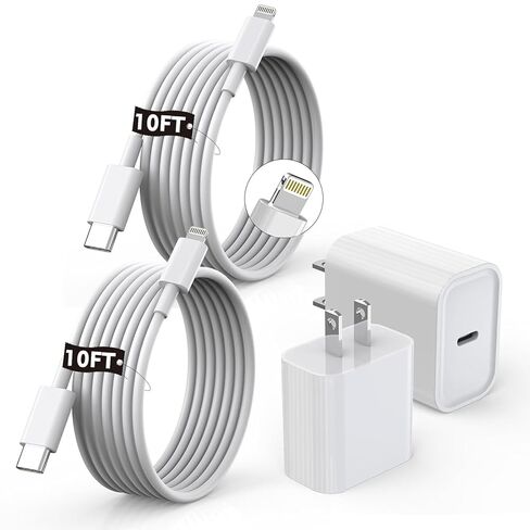[معتمد من Apple MFi] شاحن iPhone سريع بطول 10 أقدام، شاحن Apple طويل جدًا وشحن سريع 2 حزمة شاحن USB C + سلك كابل لايتنينج بطول 10 أقدام لهاتف iPhone 14/Pro/Pro Max/Plus/13/12/11/XS/XR/X/SE2022 in Kuwait