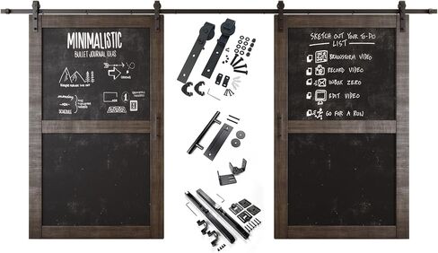 Ebony 40 in. x 80 in. Double Sliding Barn Door, 2 Finished Chalkboard Barn Doors with 14ft Non-Bypass Installation Hardware Kit, Solid Wood Frame, Unassembled, Interior Use Only in Kuwait