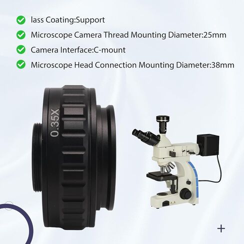 C Mount Adapters Lens 0.35X CCD for Trinocular Stereo Microscope Camera 38MM Interface Increased Field of Vision in Saudi Arabia