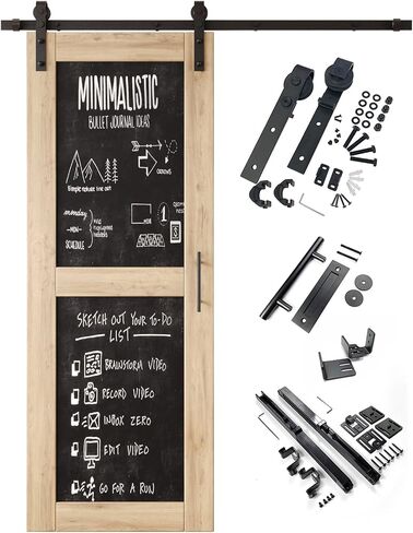 30 in. x 80 in. Unfinished Solid Wood Frame Sliding Barn Door with Chalkboard Panel, Unassembled Door with 5.5ft Non-Bypass Sliding Hardware Kit, Blackboard Door (Interior Use Only) in Kuwait