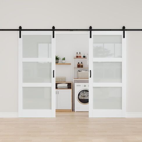 Frosted Glass Solid Core MDF Double Barn Door, 60"x84" in Saudi Arabia