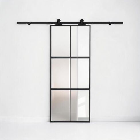 36"x84" Frosted Glass Barn Door – 3-Panel, Soft Close, Black in Saudi Arabia