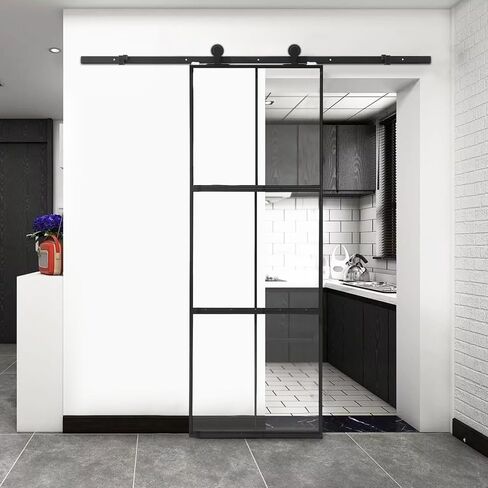 36"x84" Frosted Glass Barn Door – 3-Panel, Soft Close, Black in Saudi Arabia