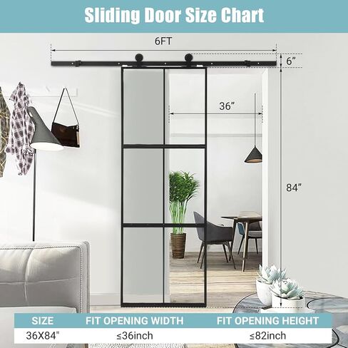 36"x84" Frosted Glass Barn Door – 3-Panel, Soft Close, Black in Saudi Arabia