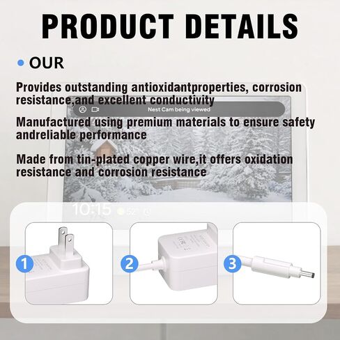 24V Charger Compatible with Google Nest Hub MAX Smart Speaker Google Nest Audio,Power Cord for 10" Smart Display Wall in Saudi Arabia