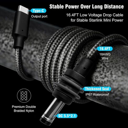 Starlink Mini Car Adapter, 3-in-1 DC Power Cable with 12V to 24V Cigarette Lighter Adapter, 100W Car Power Supply + PD 30W + USB-A 22.5W for Trucks, RVs, Boats - 16.4FT in Saudi Arabia