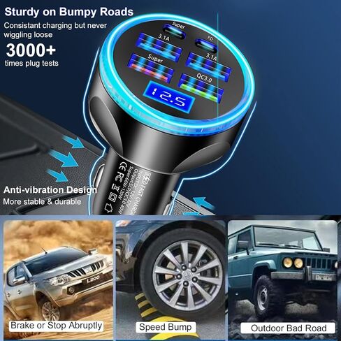 Full PD 30W Multi Port USB C Car Charger Adapter 6 in 1 with Voltage Display, PD4.0/QC4.0/PPS/AFC Super Fast Charging Cigarette Lighter Adapter with Volt Meter for MacBook iPhone Galaxy Android Phones in Saudi Arabia