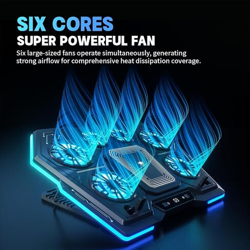 D13 13-17.8" Laptop Cooling Pad, 6 Quiet Cooler Fans, RGB, Black in Saudi Arabia