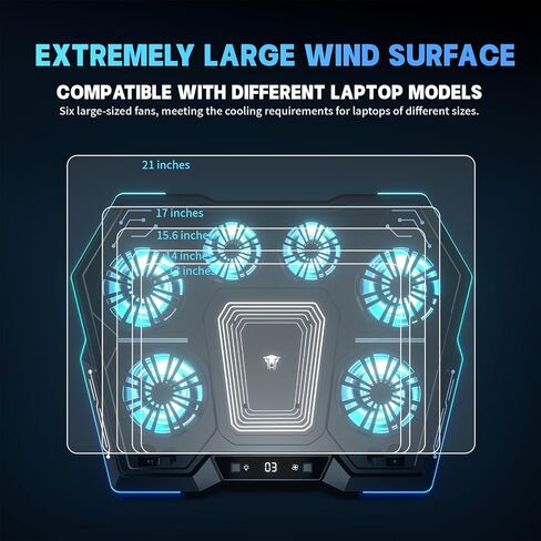 D13 13-17.8" Laptop Cooling Pad, 6 Quiet Cooler Fans, RGB, Black in Saudi Arabia