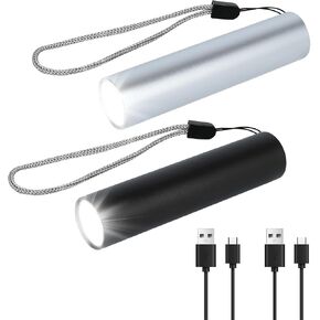Faxins 2 Pack LED Flashlights Rechargeable Handheld Small Pocket EDC Flashlight Adjustable Brightness Walking Light for Night Walking Silver and Black in Saudi Arabia