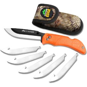 OUTDOOR EDGE Knives' RazorPro L Hunting Knife with Razor-Sharp Replaceable Blade features Non-Slip TRP Orange Handle, Belt Holster, & 12 Blades. Must-Have Field Dressing Knife for Your Hunting Gear in Saudi Arabia