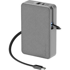 بنك طاقة محمول myCharge RetractaCharger بقدرة 10000 مللي أمبير في الساعة مع كابل USB-C قابل للسحب مقاس 28 بوصة | قابس حائط مدمج | شحن سريع 30 واط PD | منافذ USB-C وA | العرض الرقمي | رمادي in Kuwait