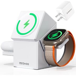 ZEEHOO 3 in 1 Charging Station for Apple, Mag-Safe for iPhone Charger, Certified Rotating Wireless Charger Stand for iPhone 17,16,15,14,13,12 Series, Apple Watch, AirPods (USB-C Charger Included) in Kuwait