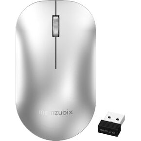 memzuoix 2.4GHz Wireless Mouse, Silent Click Portable Mouse with 1600 DPI Precision Optical Sensor, USB Receiver, Plug and Play Compact Mouse for PC, Laptop, MacBook, Chromebook, Chrome OS, Silver in Kuwait