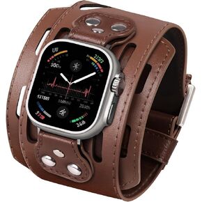 VIQIV Men's 2IN Wide Cuff Full Grain Leather Band Compatible with Apple Watch Ultra 3 2 1 49mm 46mm 45mm 44mm 42mm 41mm 40mm 38mm, Series 11-1 SE 3 2 1, Punk Vintage Handmade Rugged Replacement Strap in Saudi Arabia