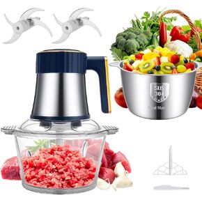 Small Food Processor, Electric Meat Grinder & Vegetable Chopper with 2 Bowls (8 Cup Stainless Steel + 8 Cup Glass) 5-Speed 400W Motor and 2 Sets Blades, Food Chopper for Kitchen Appliances in Saudi Arabia