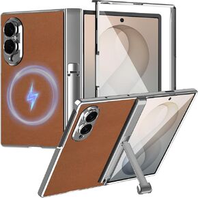 LOHASIC Leather Magnetic for Galaxy Z Fold 8 Case, Hidden Kickstand, Brown in Saudi Arabia